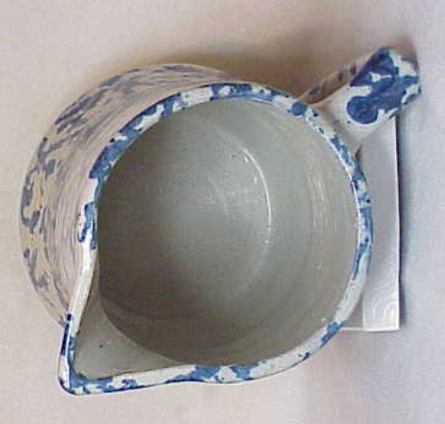 Spongeware pitcher,  blue sponging on white