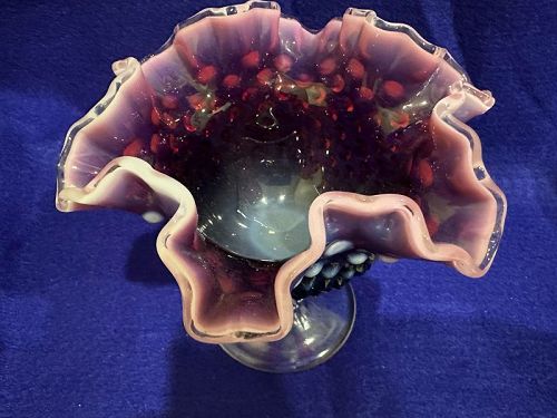 Fenton Plum Opalescent Hobnail footed compote