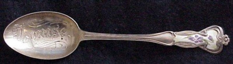 Sterling souvenir spoon: Louise enamel