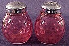 Fenton ruby overlay thumprint salt and pepper shakers