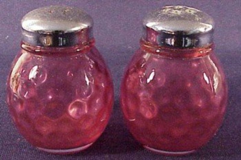 Fenton ruby overlay thumprint salt and pepper shakers
