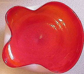 Murano cased red / white spiral threading swirl bowl