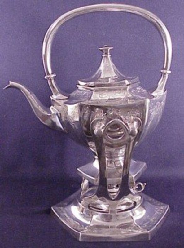 Antique teapot / kettle on stand with burner