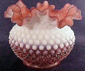 Fenton cranberry opalescent  hobnail 5" vase (scarce)
