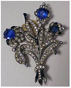 Diamond & sapphire floral spray pin ( faux unsigned )