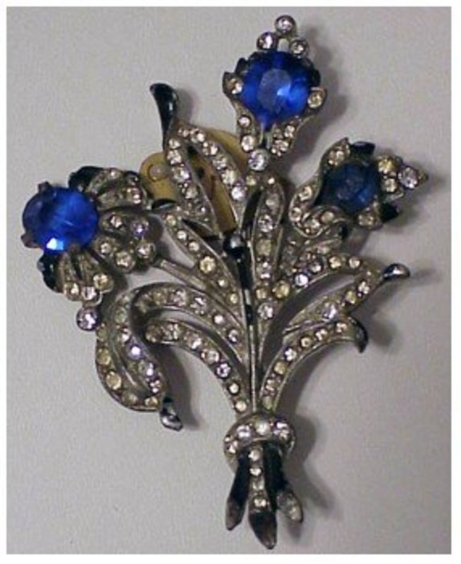 Diamond &amp; sapphire floral spray pin ( faux unsigned )