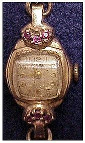 14K rose gold Roamer ruby lady's wristwatch
