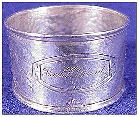 Sterling: Hammered napkin ring with cartouch- Webster