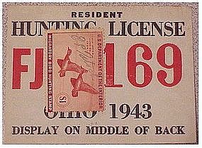Ohio 1943 resident hunting  & trapping license