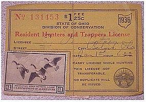 Ohio 1936 resident hunting  & trapping license