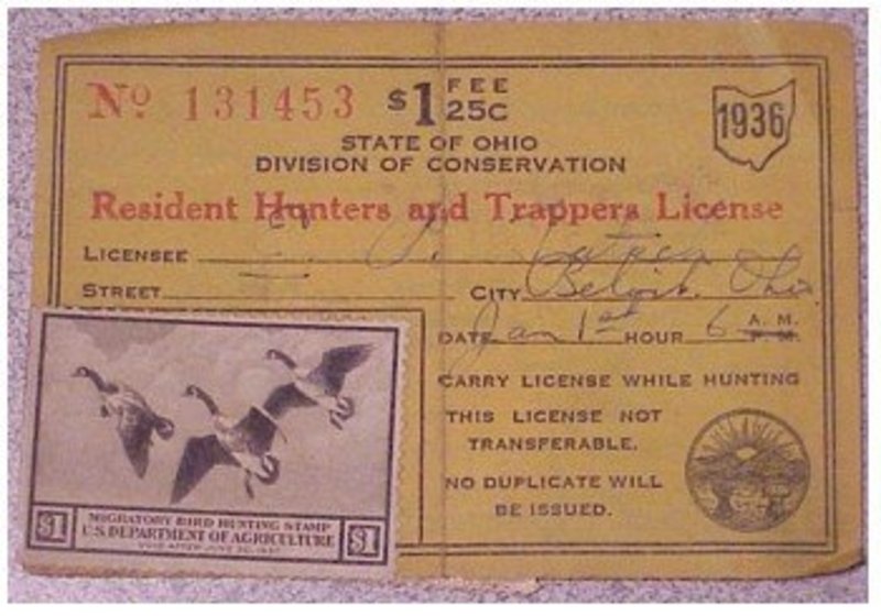 Ohio 1936 resident hunting  &amp; trapping license