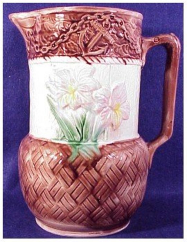 Majolica floral & anchor pitcher (8.25")-Victorian
