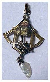 Art Nouveau lavalier with baroque blister  pearl drop
