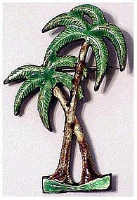 Sterling & enamel palm tree pin