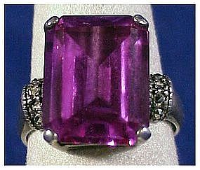 Sterling , marcasite amethyst glass ring