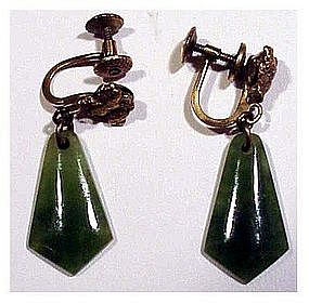 Jade screw back gold filled earrings
