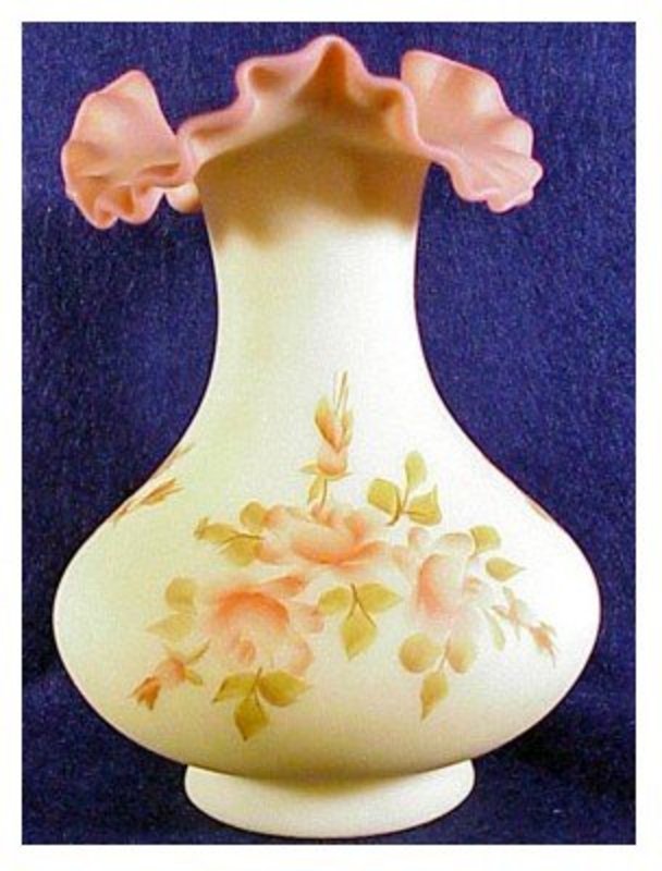Fenton Autumn Leaves / Rose Burmese 7" fat vase
