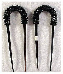 Victorian beaded mourning hair pins (2)