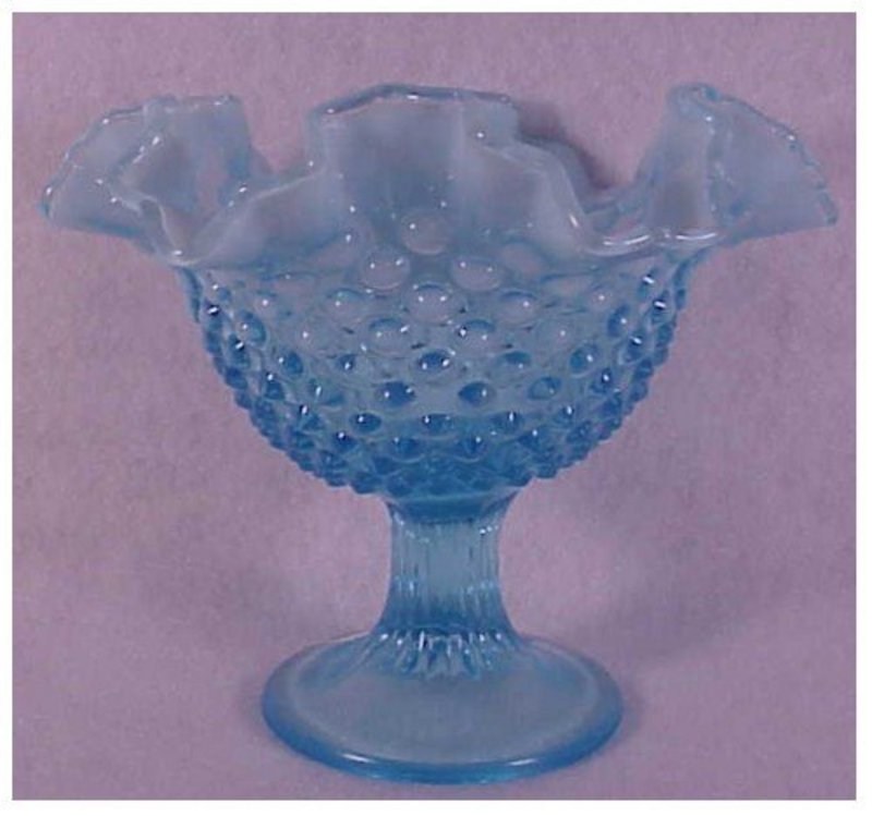 Fenton blue hobnail footed comport compote