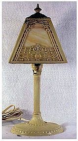 Slag glass boudoir Lamp,1 light,6" shade-4 panel-ivory