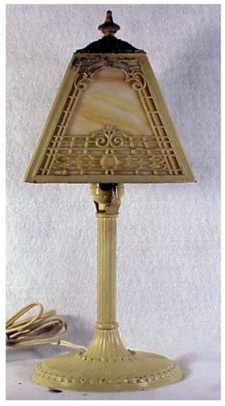 Slag glass boudoir Lamp,1 light,6&quot; shade-4 panel-ivory