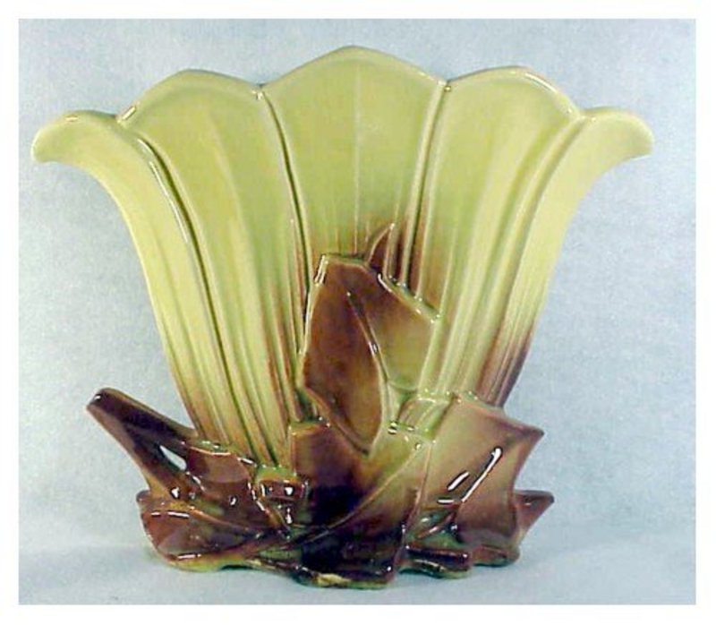 McCoy two tone yellow/brown small fan vase 10&quot;