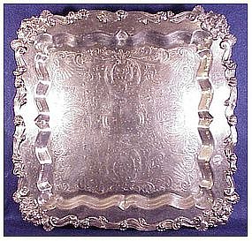 Vintage large square footed tray Sheridan Silver Plate