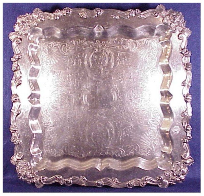 Vintage large square footed tray Sheridan Silver Plate
