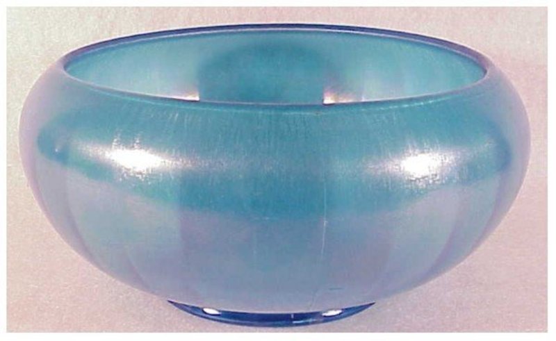 Fenton 8" celeste blue stretch glass cupped bowl 1920s