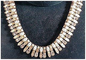 Trifari clear rhinestone faux pearl necklace