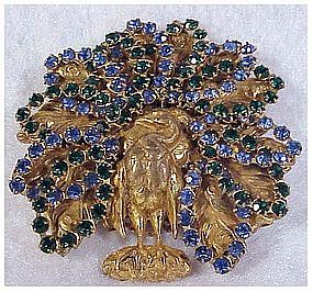 Miriam Haskell gold-plated peacock brooch