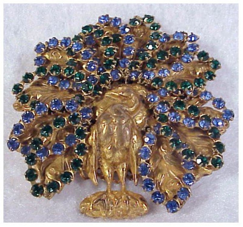 Miriam Haskell gold-plated peacock brooch
