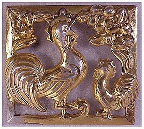 Coro A. Katz Sterling craft framed roosters brooch