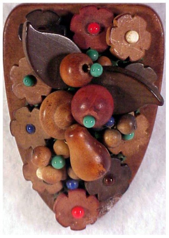 Czechoslovakia floral bouquet in colored wooden beads