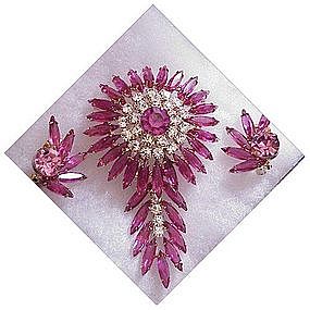 Juliana: pink navette rhinestone pin and earrings