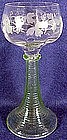Bohemian etched art glass wine banded goblet  pre 1920s