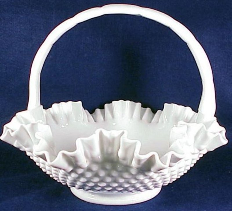 Fenton handmade hobnail milk glass basket