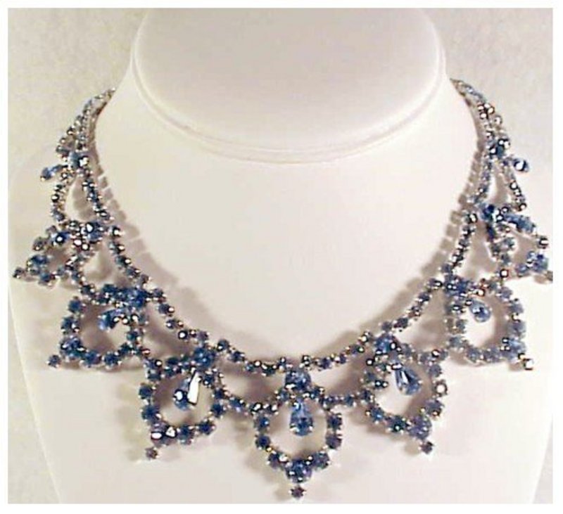 Kramer light blue rhinestone bib necklace- vintage