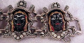 Africana Tribal Head link bracelet  -1940's Selro ?