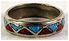 Sterling Turquoise & Coral Wedding Band- Size 12