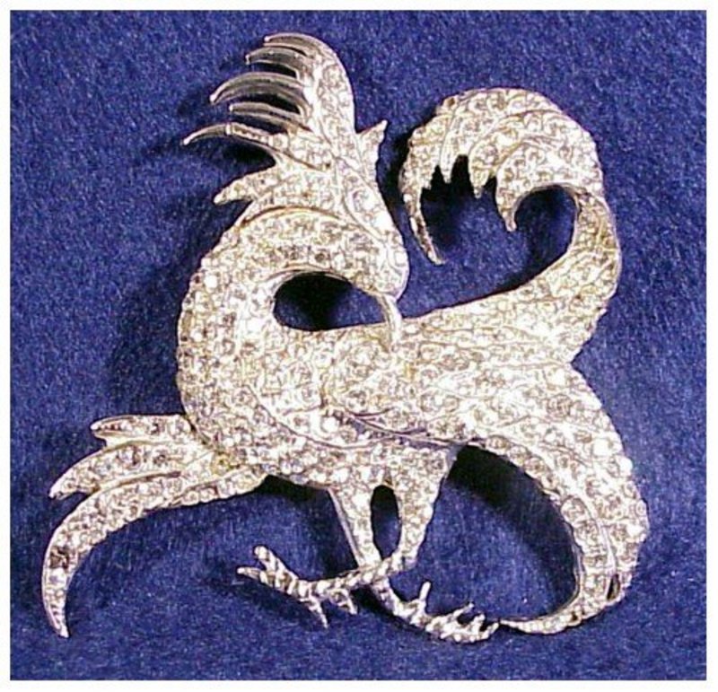Boucher Exotic Gryphon bird brooch clear rhinestones