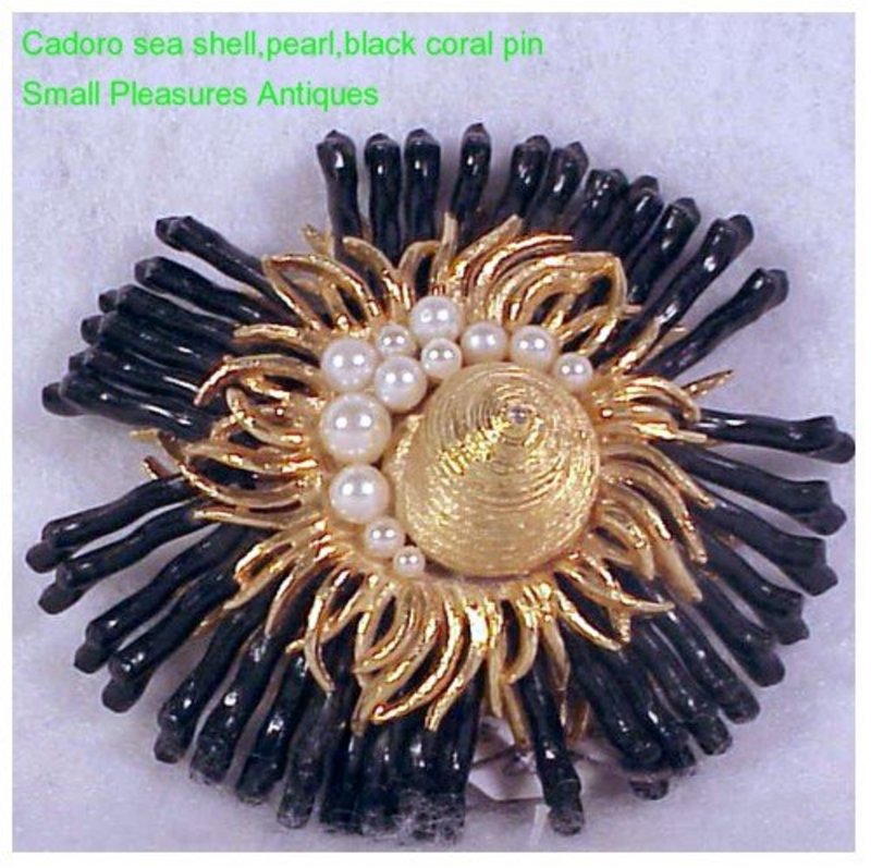 Cadoro sea shell,pearl and black coral brooch / pin