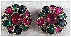 Trifari multicolor cabochon fruit drop cluster earrings