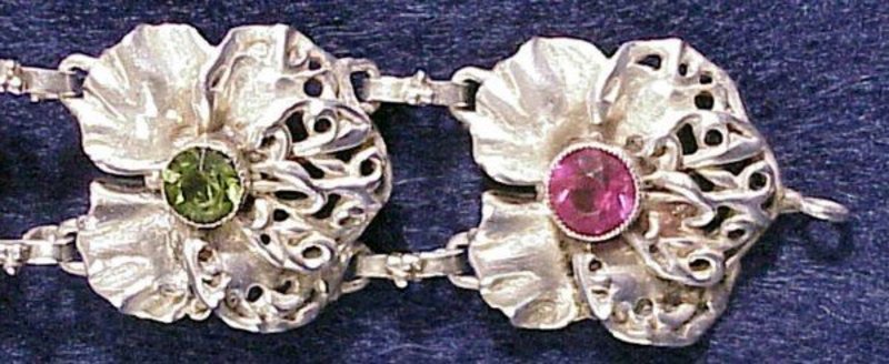 Hobe sterling bracelet ruby & peridot bezel set stones