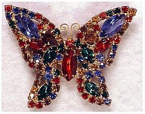 Weiss multi colored rhinestone butterfly pin / brooch
