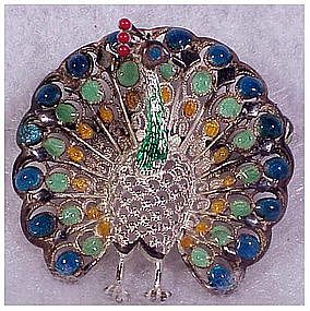 Alice Caviness sterling German peacock pin / brooch