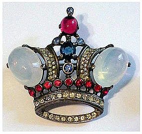 Trifari 'Alfred Philippe' jelly opal, ruby crown pin