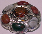 Scottish agate pin with cairngorn - Victorian  1 7/8"
