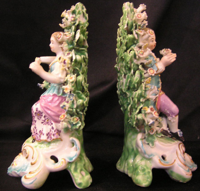 Derby Figural Candlesconces, Boy and Girl Boccage