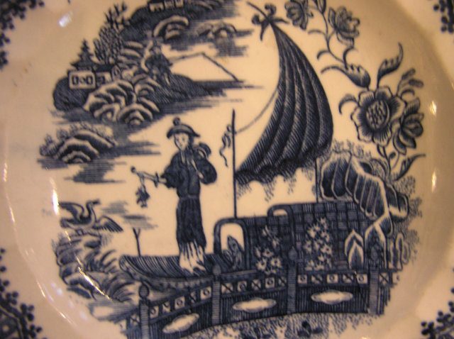 Caughley Soft Paste Porcelain Plate, Fisherman Pattern